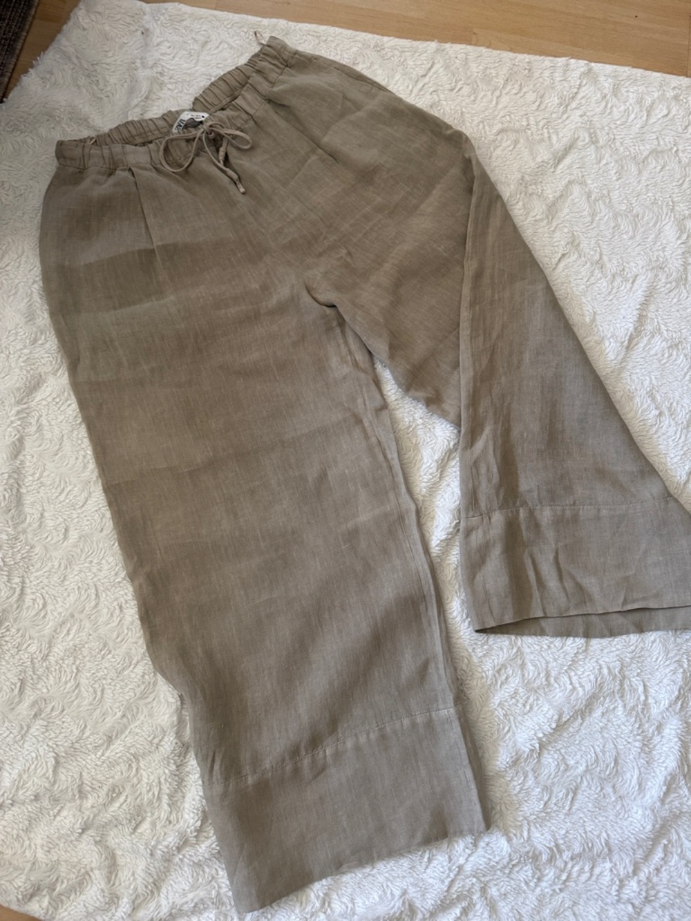 Zara Wide-Leg Drawstring Linen Trousers - Taupe